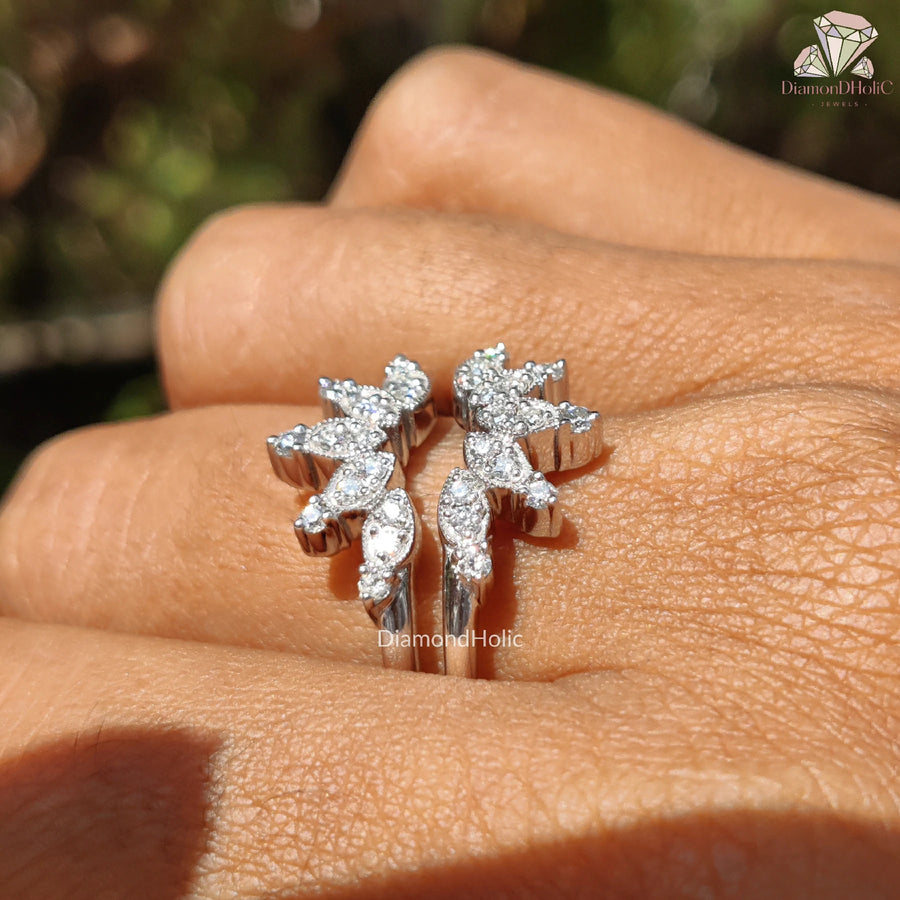 Tiara-Inspired Design | Milgrain Moissanite Ring | Bridal Curve Set