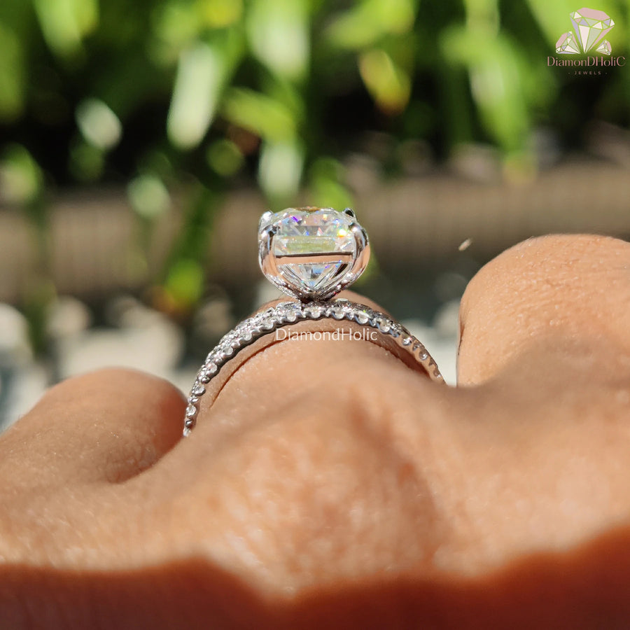 Engagement Ring Set | Eternity Wedding Band | Moissanite Rings