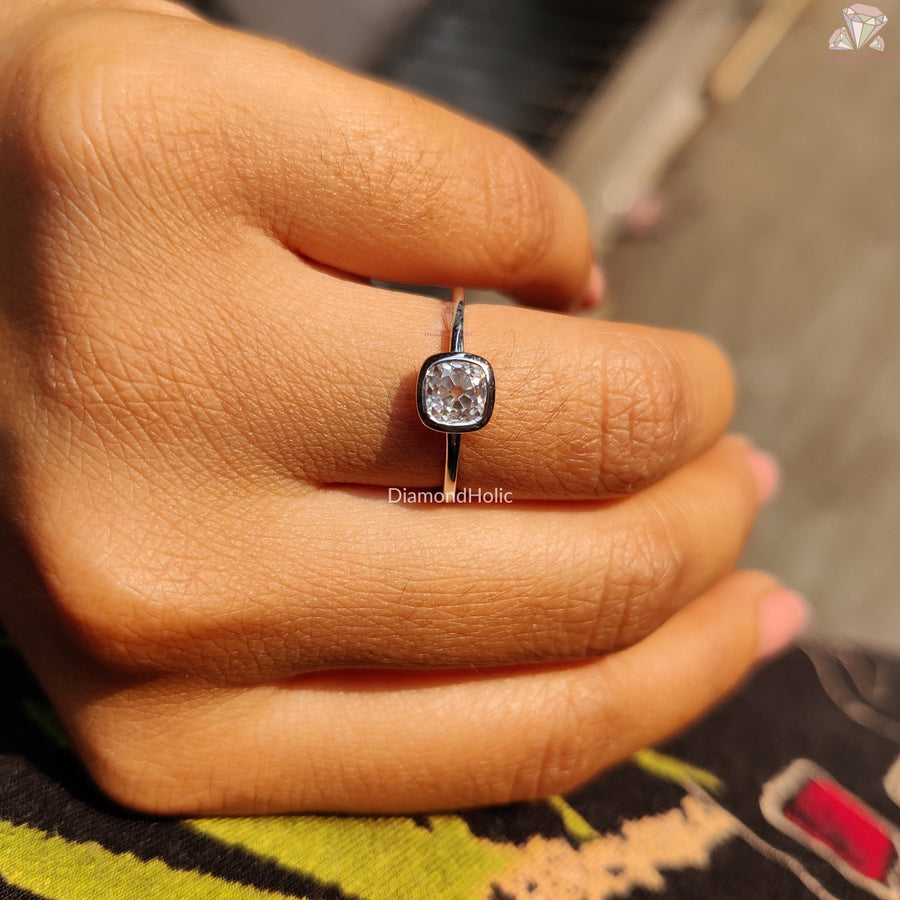 Old European Cut Moissanite Ring – Cushion Cut Solitaire with Bezel Setting