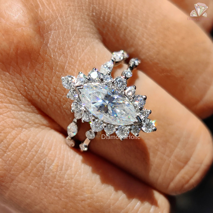 vintage marquise ring | white gold moissanite | marquise engagement ring