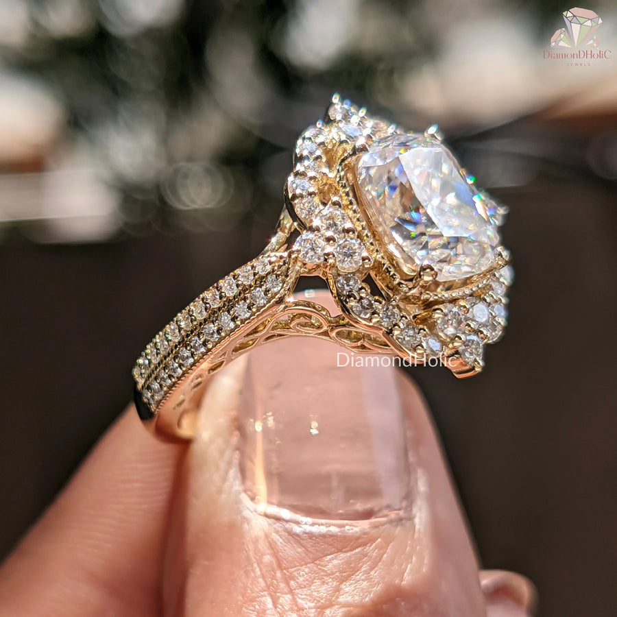 statement diamond ring | cushion solitaire ring | antique inspired ring