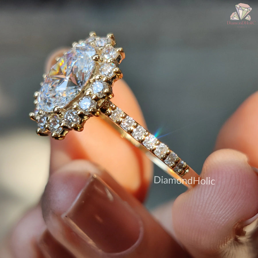 Unique Oval Cut Promise Ring | Beautiful Lab Diamond Gift for Her | Affordable Halo Diamond Ring