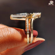 Vintage Kite Cut Salt and Pepper Curved Shape Diamond Ring with Band