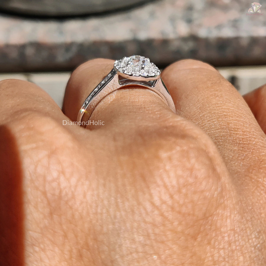 Handmade Lab Diamond Ring | Halo Pave Elegance | Promise Ring For Her