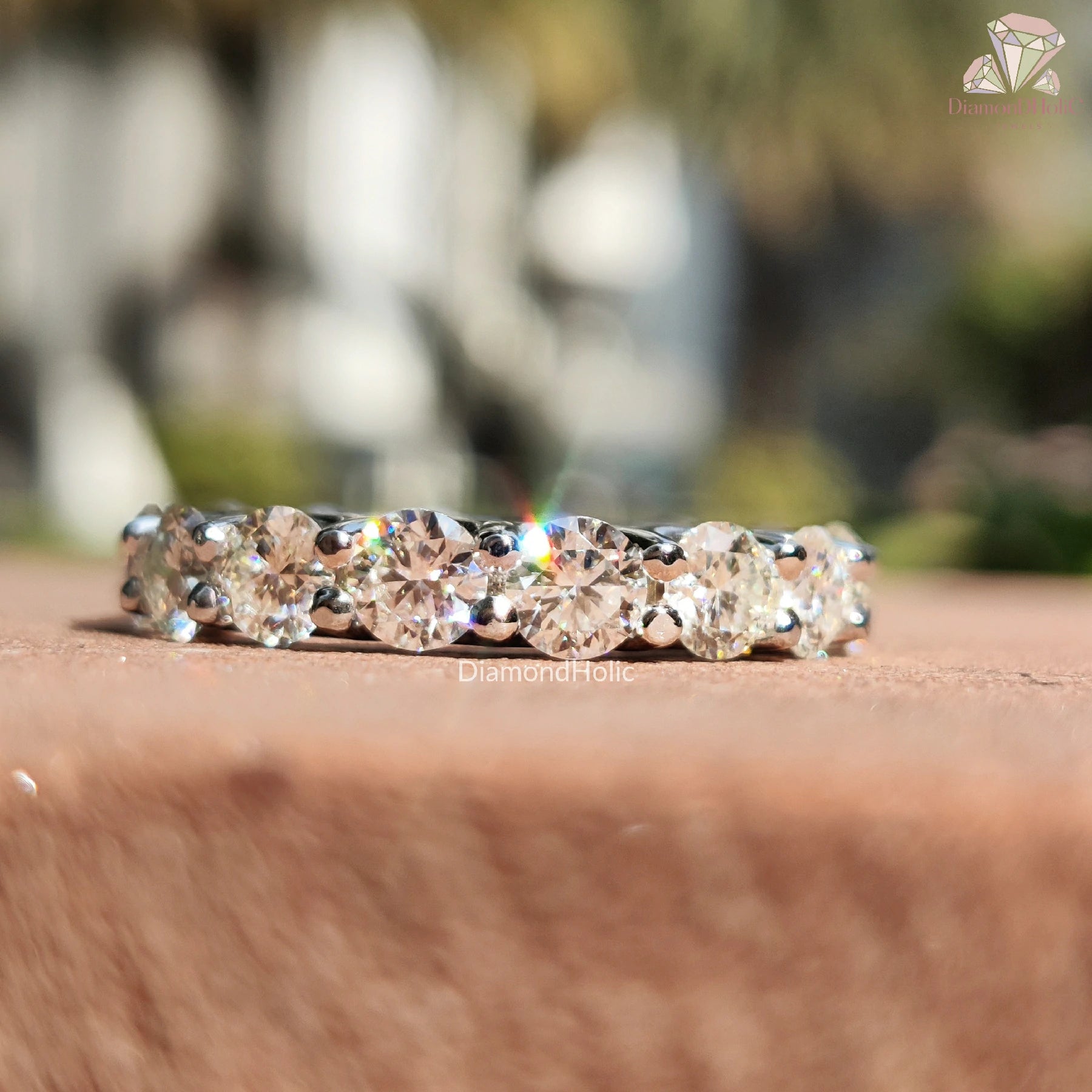 Round Cut Moissanite | Full Eternity Band | Diamond Wedding Ring