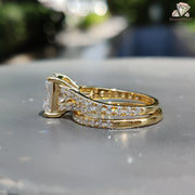 Wedding set with engagement ring | Radiant cut diamond wedding band | Timeless moissanite engagement ring