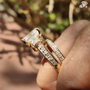 Radiant Engagement Ring | Gold Moissanite Set | Eternity Ring Set