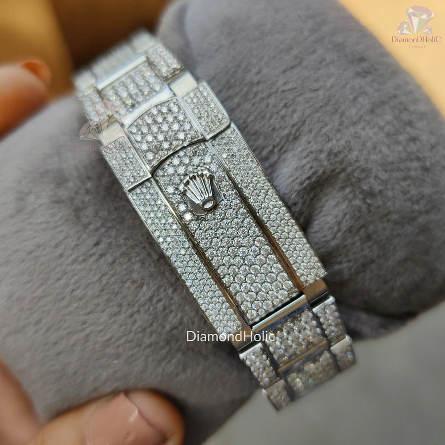 Bold Moissanite Bust Down Watch – Round Dial with Hour Marker Design for Men