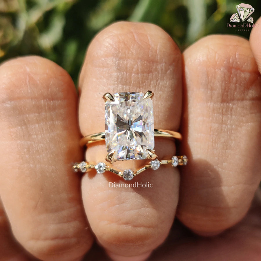 Moissanite Wedding Band | Radiant Cut Engagement Ring | Solitaire