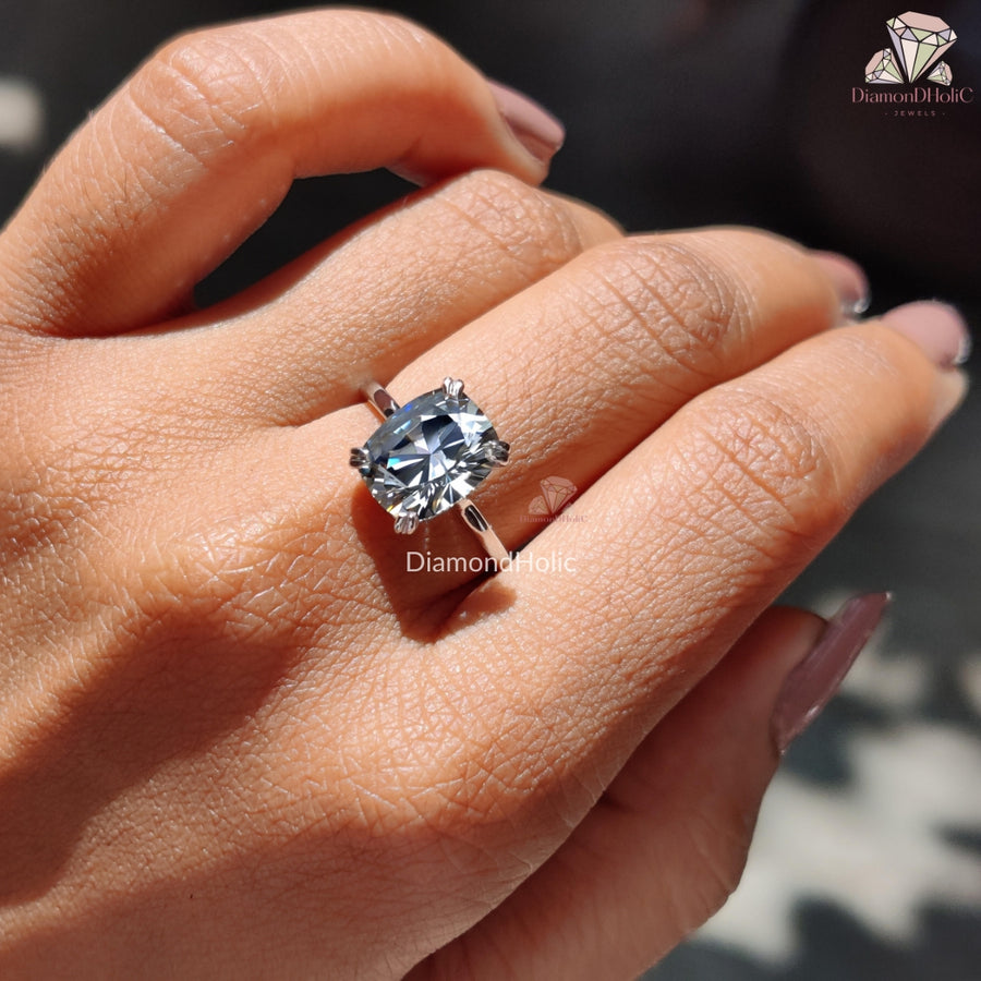 Timeless Grey Elongated Cushion Moissanite Ring