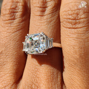 bridal moissanite set | white metal diamond ring | baguette side stone ring