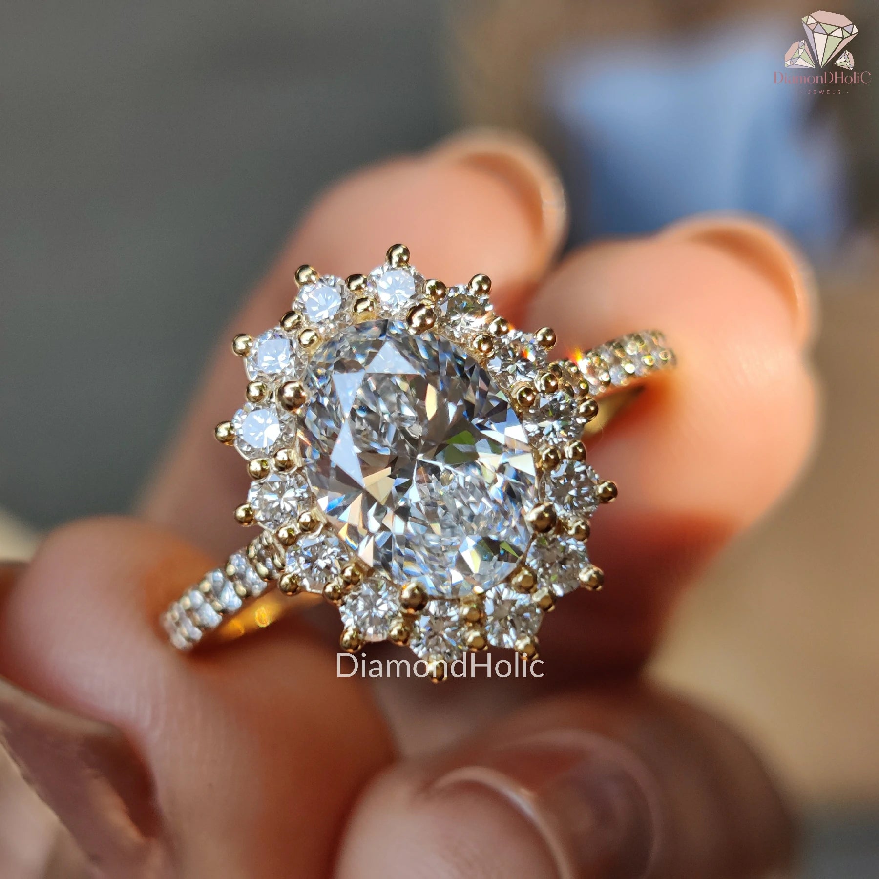 Oval Cut Wedding Ring for Her | Stunning Halo Diamond Ring | Lab Grown Diamond Bridal Ring