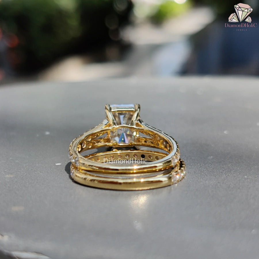 Elegant wedding ring set | Wedding band with engagement ring | Radiant moissanite diamond ring