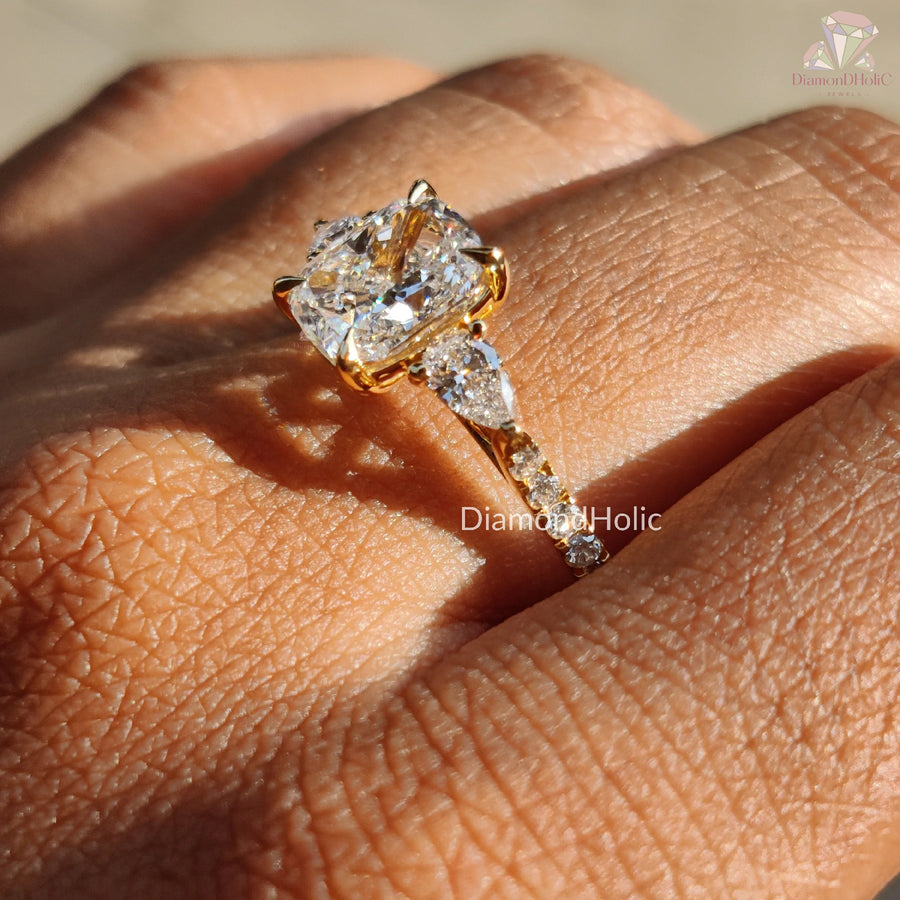 Elegant Ring For Her, Gorgeous Diamond Ring, Cushion Cut Bridal Ring, Pear Cut Bridal Ring, Wedding Proposal Jewelry, Lab Grown Jewelry, Jewelry Gift For Her, Luxury Engagement Ring, Trendy Diamond