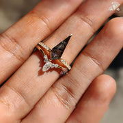 Vintage Kite Cut Salt and Pepper Curved Shape Diamond Ring with Band