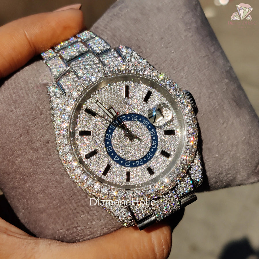 Bold Moissanite Bust Down Watch – Round Dial with Hour Marker Design for Men