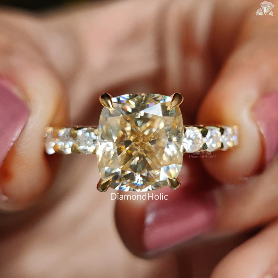 Pure Elegance | Pave Style Moissanite | Cushion Halo Ring