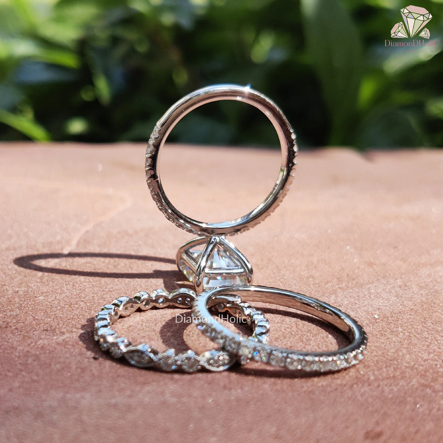 Radiant Cut Moissanite | Wedding Ring Set | Eternity Band Rings