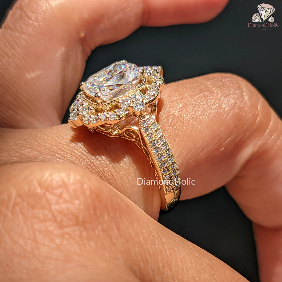 halo lab diamond ring | cushion ring gold | wedding ring for her