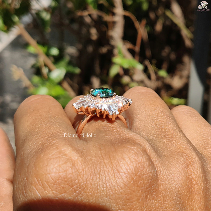 Cluster Moissanite Design | Round Cut Green Gem | Romantic Gift Ring