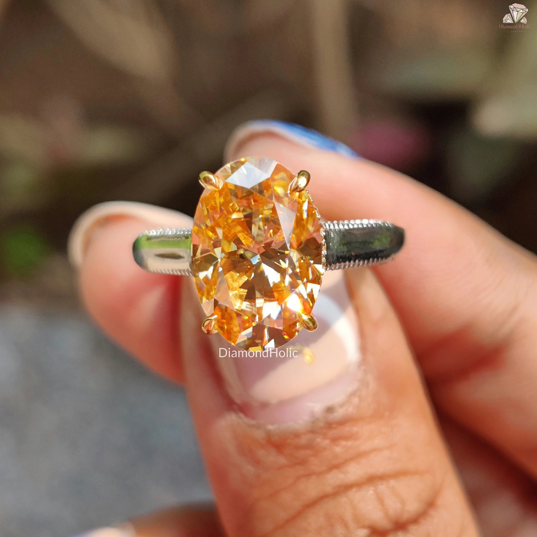 Romantic Proposal Ring | Unique Moissanite Shine | Oval Champagne Glow