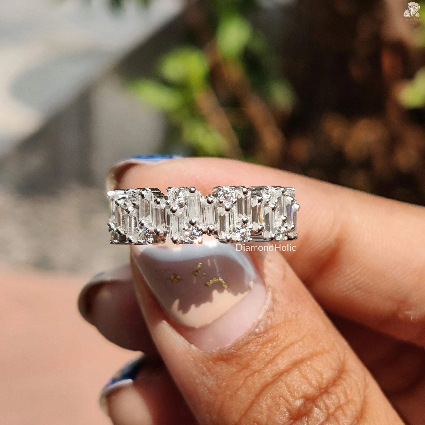 Minimalist Moissanite Ring | Sleek Baguette Design | Bridal Band for Her