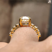 Diamond Holic cushion cut moissanite wedding ring with gold band and side stones