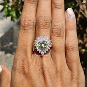 Romantic Halo Engagement | Heart Shaped Moissanite | Light Green Shine