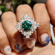 Classic Wedding Band | Green Round Moissanite | Halo Rose Gold Design