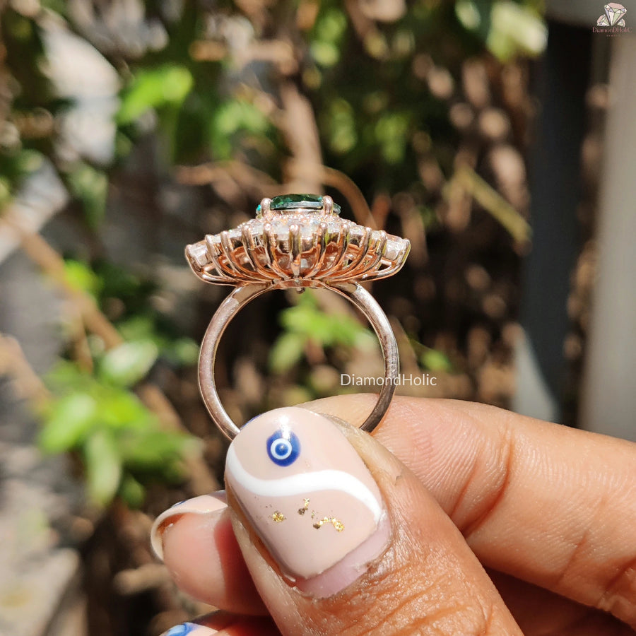 Moissanite Ring for Women | Unique Green Gemstone | Solid Gold Ring