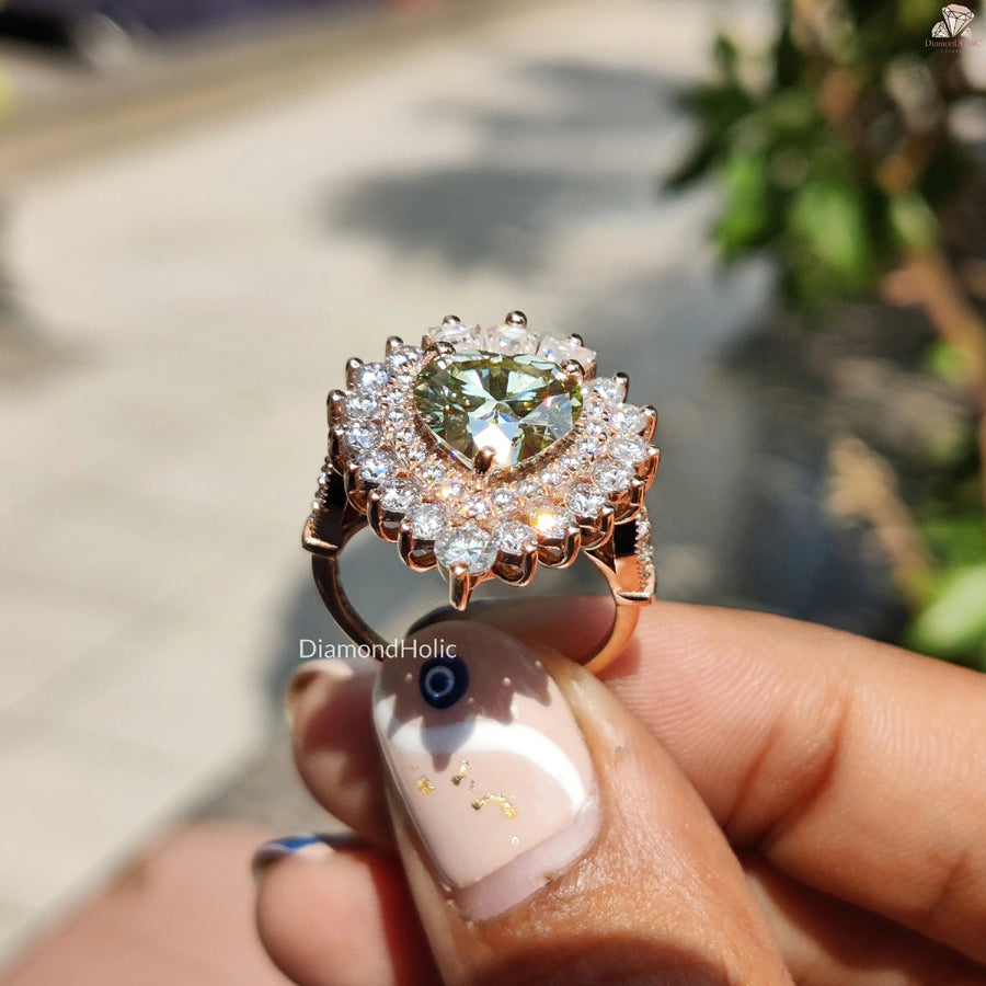Delicate Green Gem Ring | Unique Heart Design | For True Romance