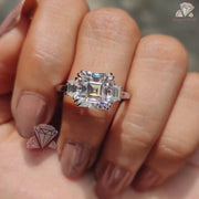 Three Stone Asscher Cut Moissanite Bridal Ring – Elegant Two Prong Setting
