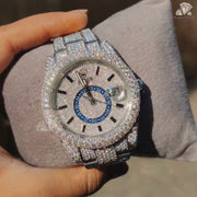 Bold Moissanite Bust Down Watch – Round Dial with Hour Marker Design for Men