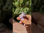 Cushion Cut Double Halo Moissanite Ring with Pink Ruby Accents