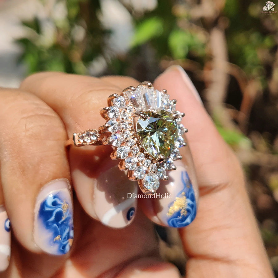 Sparkling Starburst Halo | Light Green Moissanite | Gift for Women