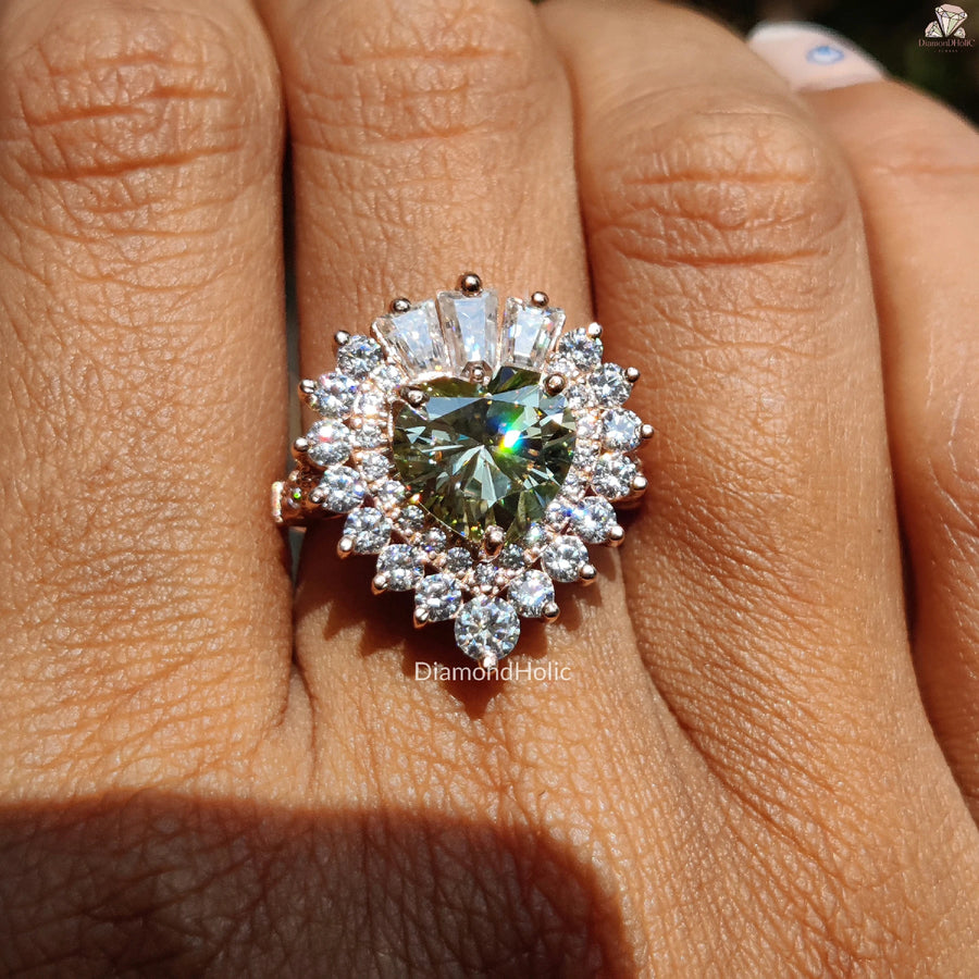 Green Moissanite Proposal | Heart Shape Halo Ring | Elegant Gift Idea