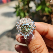 Birthstone Moissanite Ring | Starburst Light Green Glow | Romantic Style
