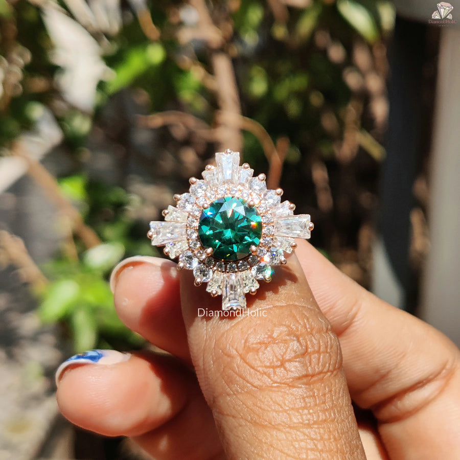 Green Moissanite Starburst | Rose Gold Love Ring | Sparkling Wedding Gift