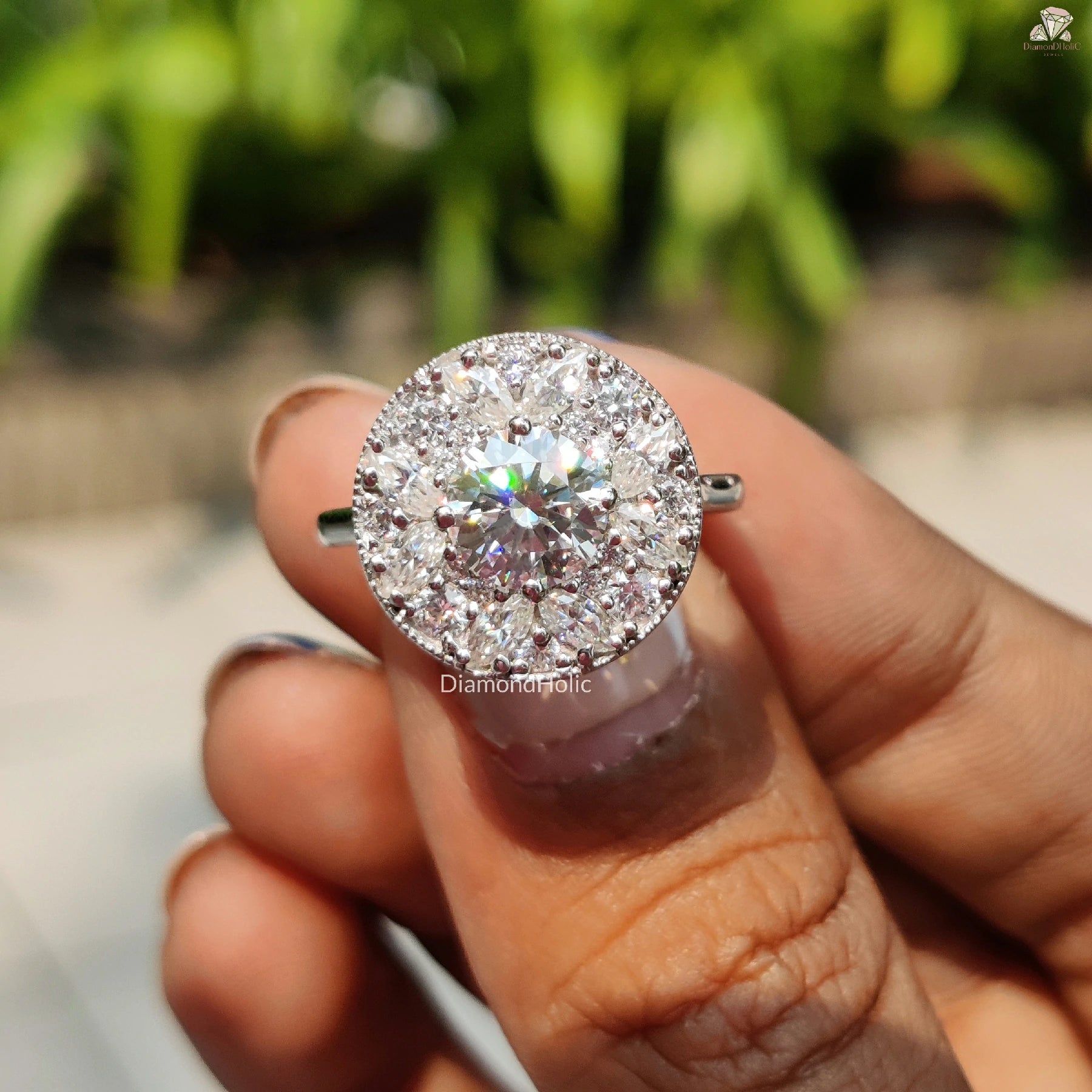 Dainty Bridal Jewelry | Cluster Diamond Ring | Moissanite Magic Cut