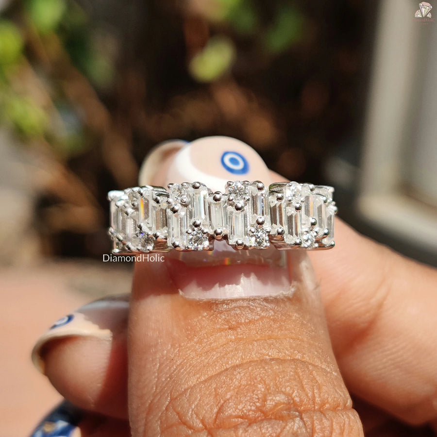 Luxury Moissanite Ring | Sleek Baguette Band | Bridal Beauty Piece