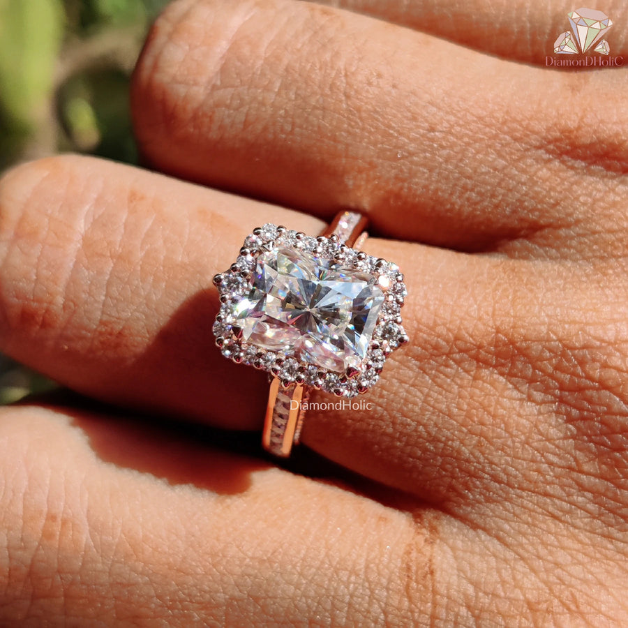 moissanite ring for women | halo engagement setting | moissanite proposal ring
