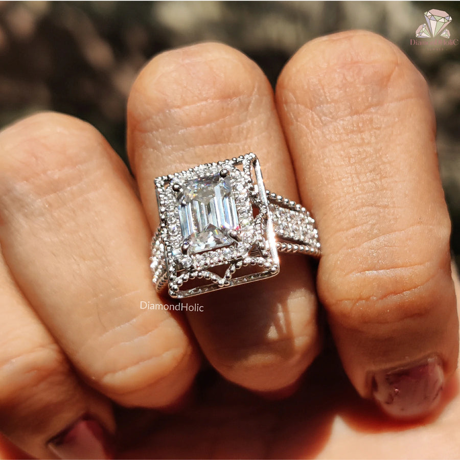 Timeless Engagement Ring | Emerald Moissanite | Bridal Fire

