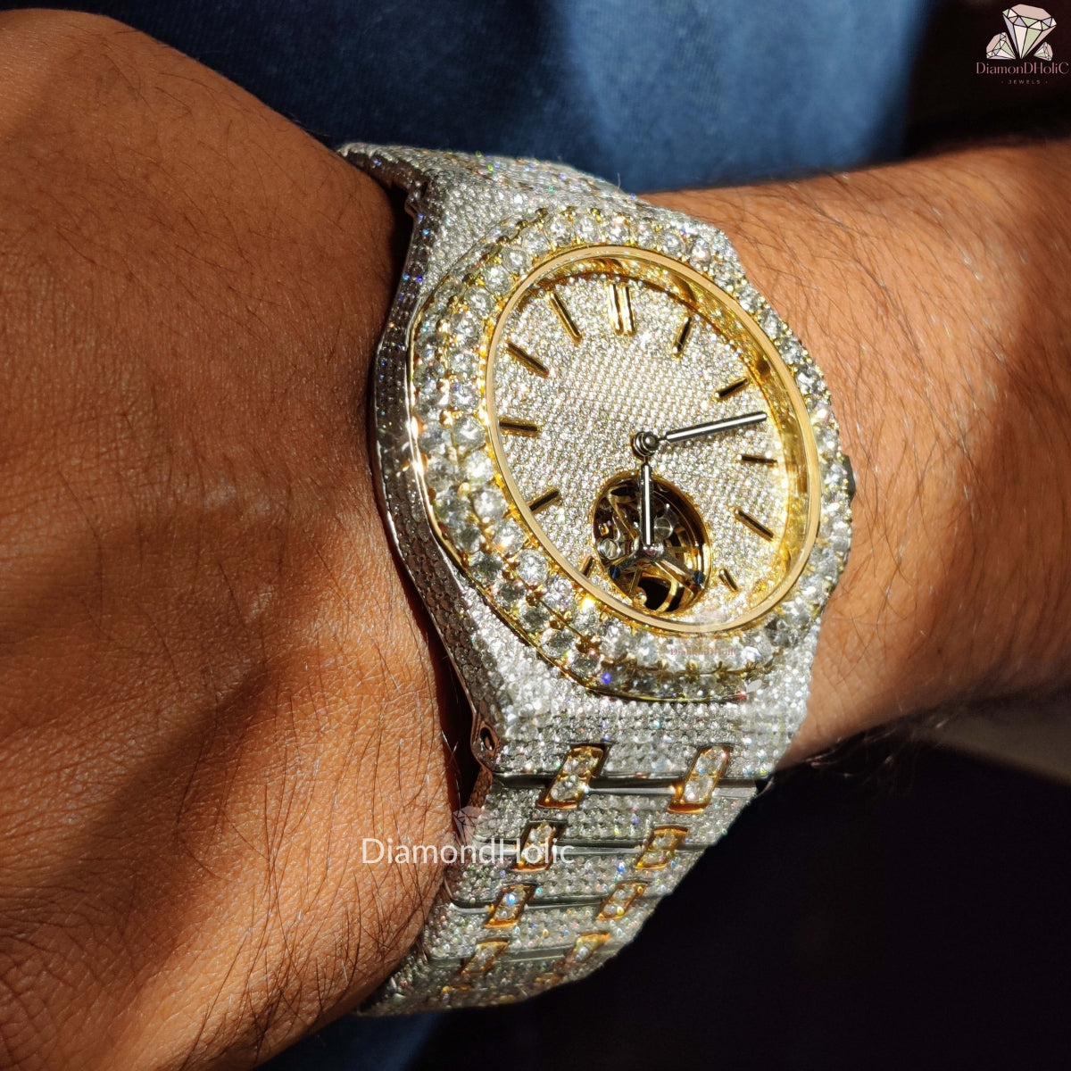 Elegant Moissanite Two-Tone Stainless Steel Watch for Men