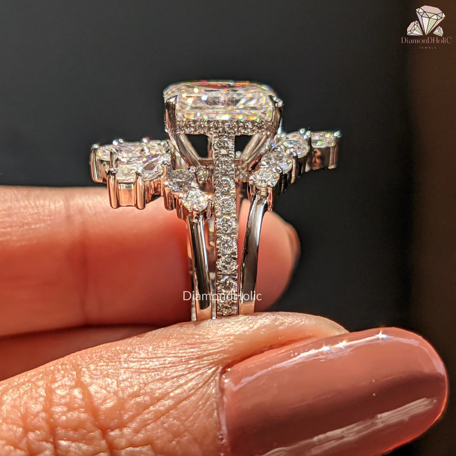 white gold lab diamond | statement bridal ring | marquise and round stones
