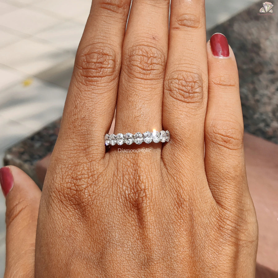 Oval Sparkle Wedding Band | Moissanite Half Eternity | Elegant For Her

