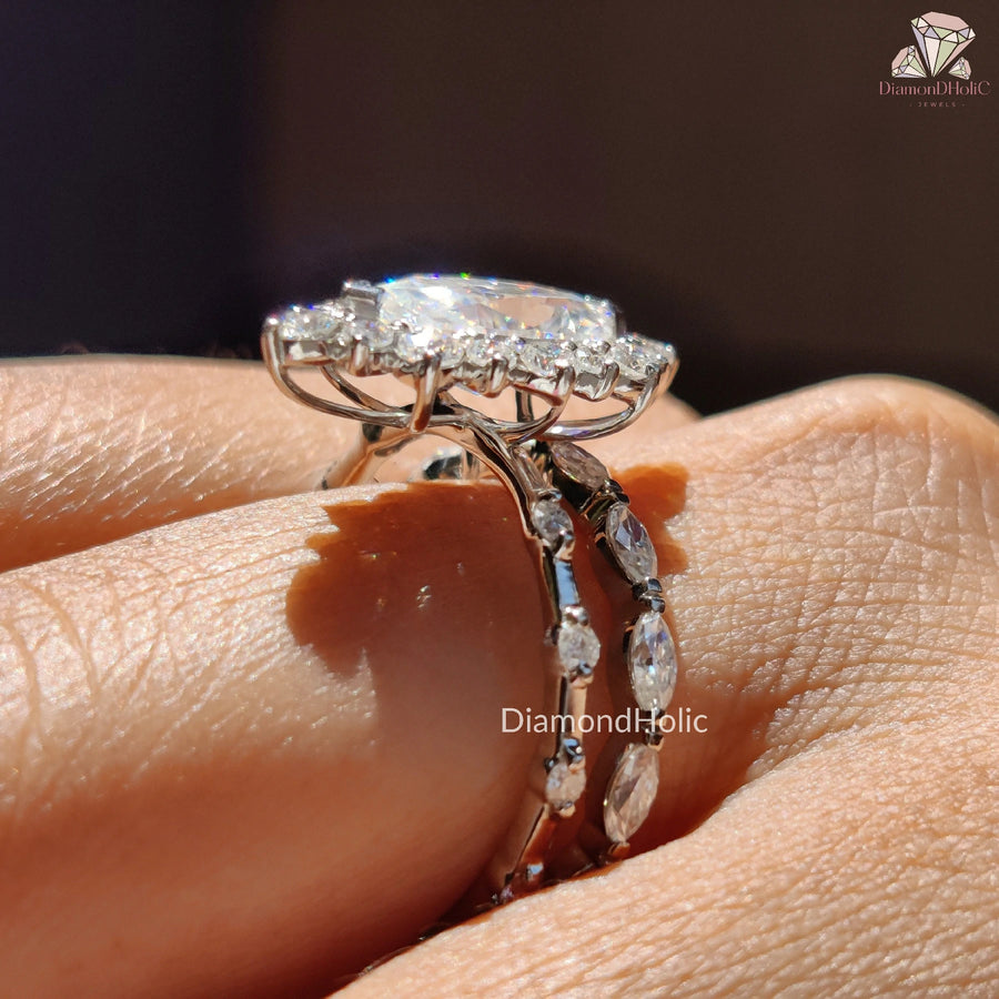 halo moissanite ring | marquise promise ring | engagement ring set
