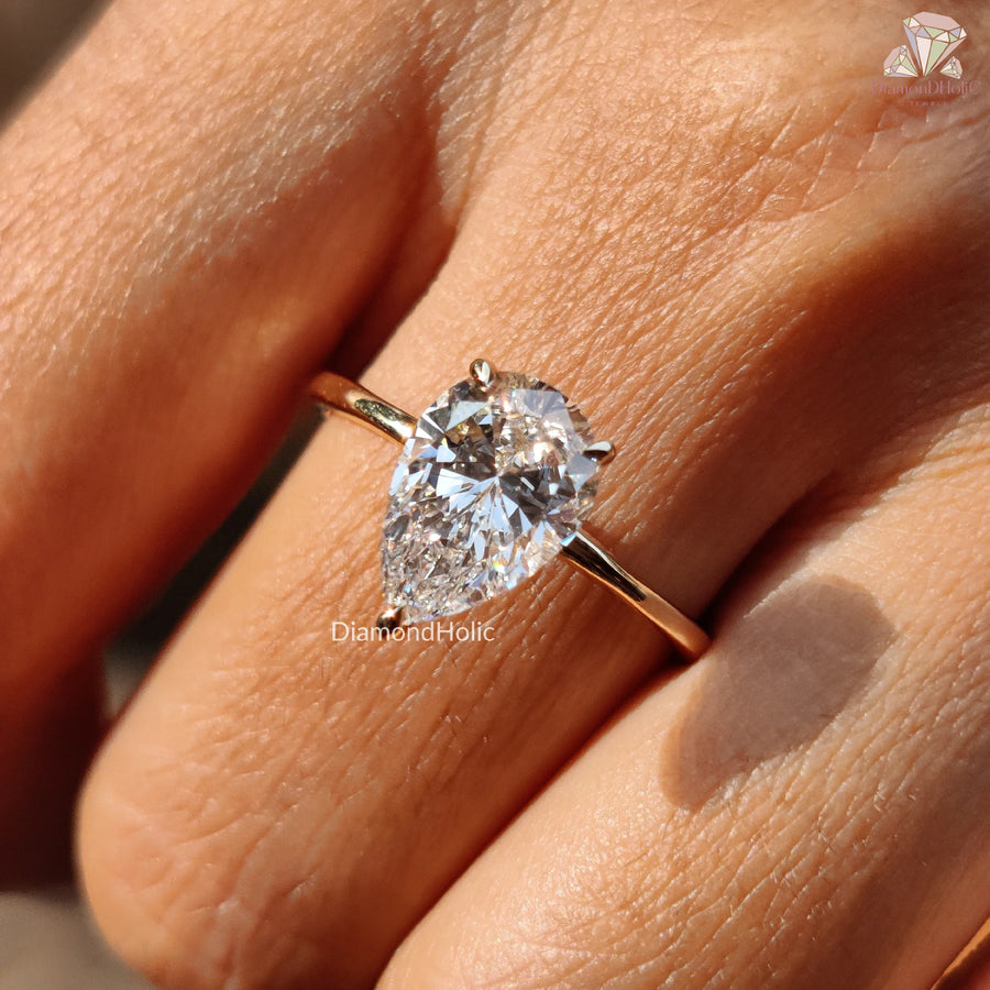 Chic Pear Diamond Bridal Ring | Beautiful Lab Diamond Anniversary Gift | Unique Simple Wedding Gift 