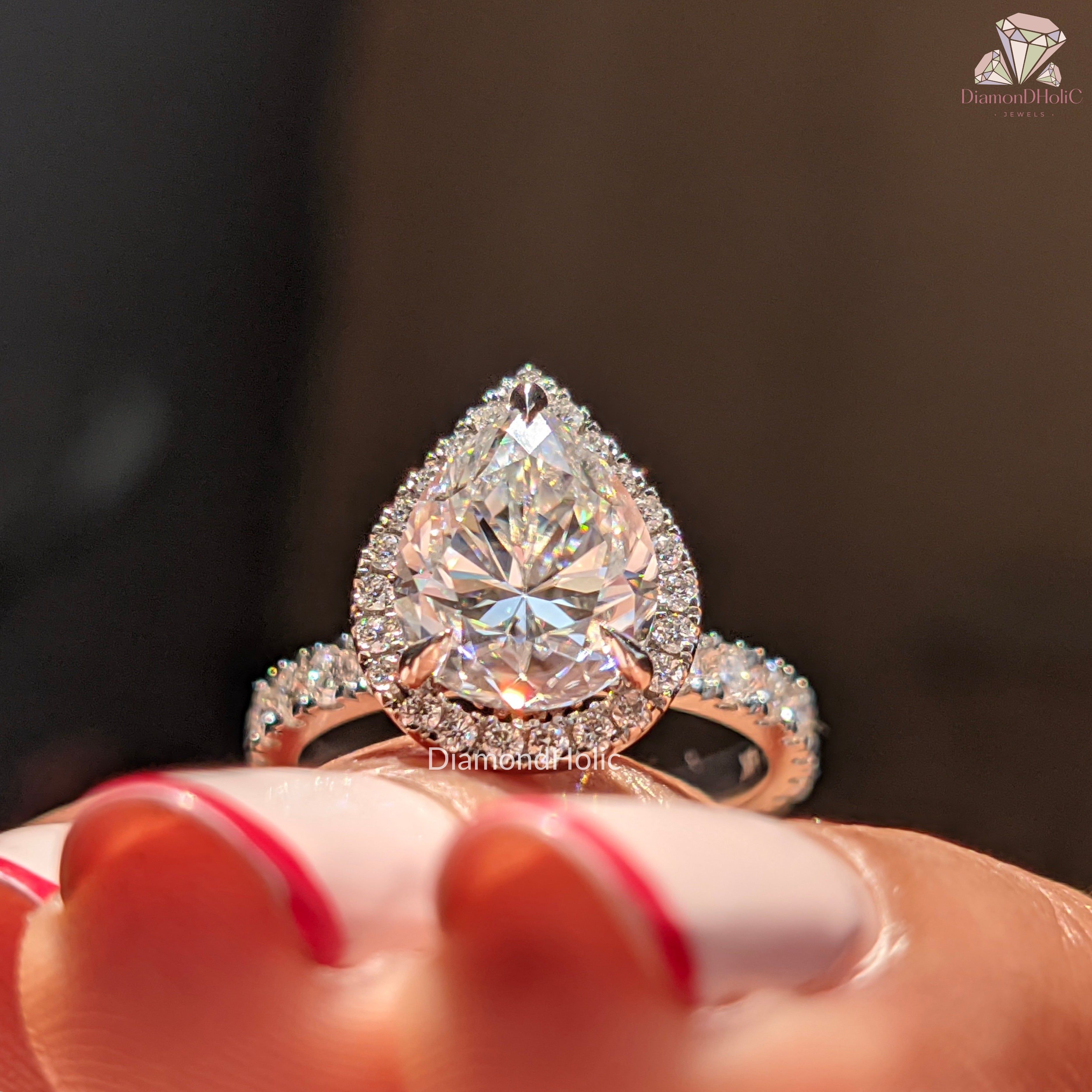 Pear Cut Moissanite Diamond Ring