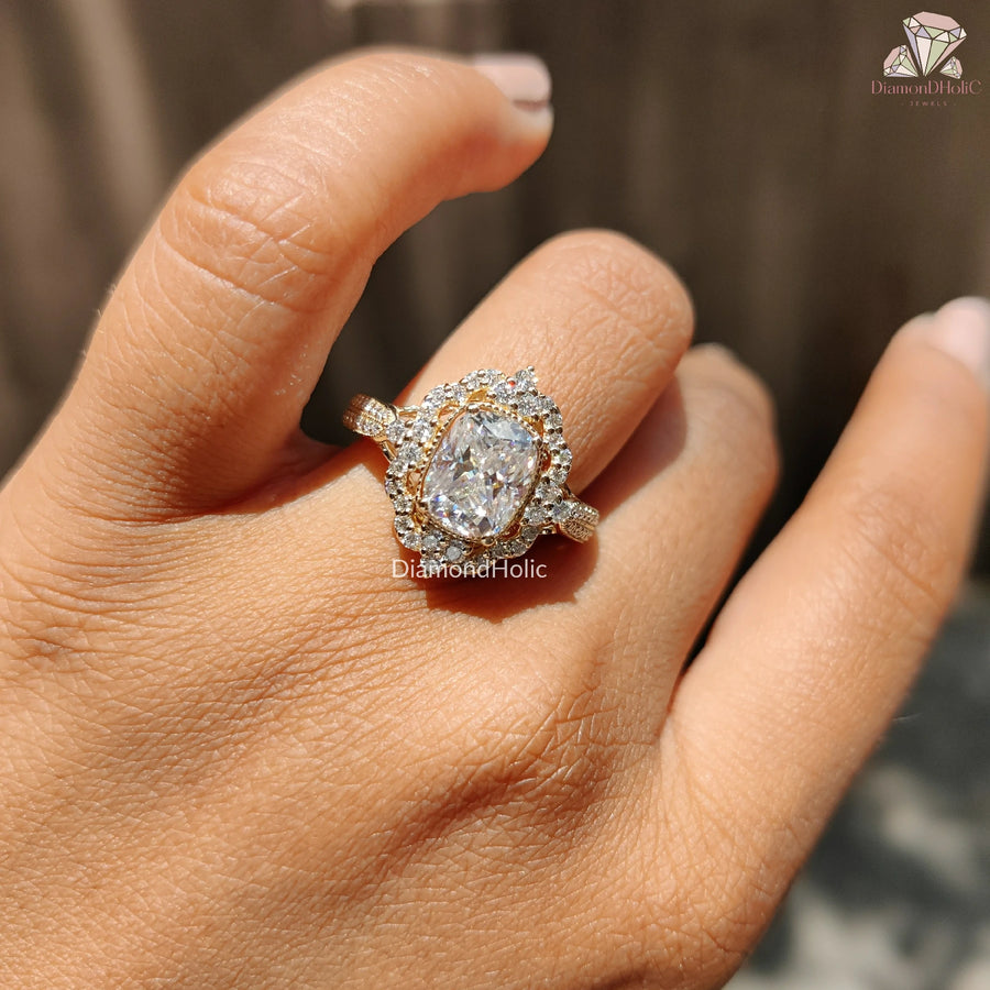 lab diamond luxury | diamond ring filigree | fancy cut cushion ring
