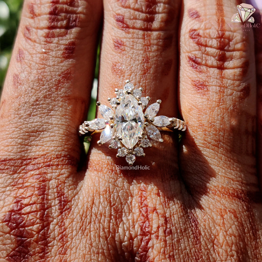 vintage style marquise ring | dainty gold bridal ring | handmade moissanite ring
